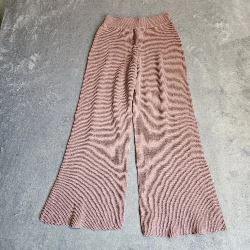 Free People FP Beach Wide Leg Ribbed Knit Pants Rose XS Coastal Linen Cotton